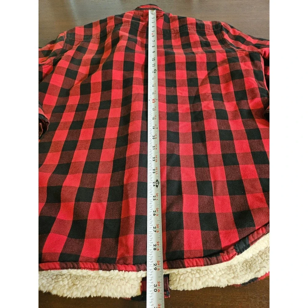 Gap Flannel Shirt Jacket Mens Large Red Buffalo Plaid Sherpa Lined Outerwear